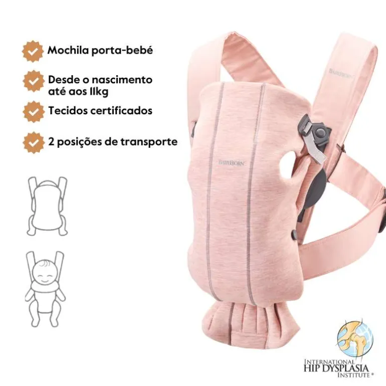 BabyBjorn Mochila Porta Bebé Mini 3D Jersey - Rosa Claro