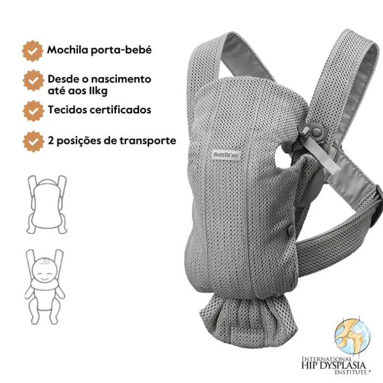 BabyBjorn Mochila Porta Bebé Mini Mesh - Gris