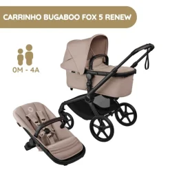 Carrinho de Bebé Bugaboo Fox 5 Renew - Negro/Desert Taupe Melange