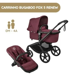 Carrinho de Bebé Bugaboo Fox 5 Renew - Negro/Vermelho Cereja