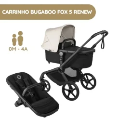 Carrinho de Bebé Bugaboo Fox 5 Renew - Negro/Negro Clássico-Branco Neblina