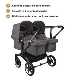 Carrinho de Bebé para Gémeos Bugaboo Donkey 5 Twin - Graphite/Gris Melange
