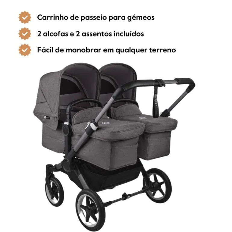 Carrinho de Bebé para Gémeos Bugaboo Donkey 5 Twin - Graphite/Gris Melange