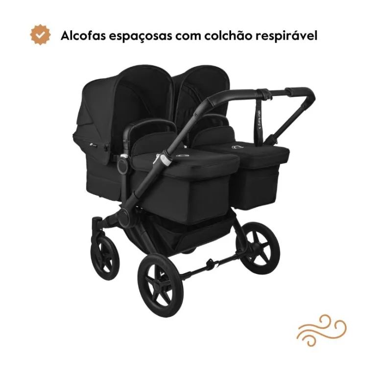 Carrinho de Bebé para Gémeos Bugaboo Donkey 5 Twin - Black/Midnight Black