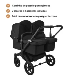 Carrinho de Bebé para Gémeos Bugaboo Donkey 5 Twin - Black/Midnight Black