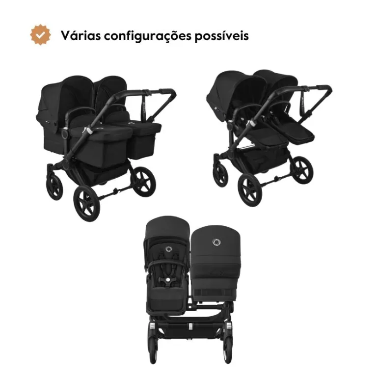 Carrinho de Bebé para Gémeos Bugaboo Donkey 5 Twin - Black/Desert Taupe