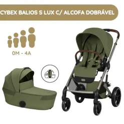 Cybex Balios S Lux Carrinho de Bebé com Alcofa Dobrável - Moss Green