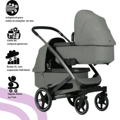 Joolz Geo3 Carrinho de Bebé (Twin) - Para gémeos ou dois bebés dos 0 aos 4 anos - Sage green
