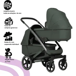 Joolz Geo3 Carrinho de Bebé (Twin) - Para gémeos ou dois bebés dos 0 aos 4 anos - Forest green