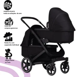 Joolz Geo3 Carrinho de Bebé (Twin) - Para gémeos ou dois bebés dos 0 aos 4 anos - Space black