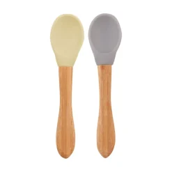 Minikoioi Colheres em Silicone e Bambu - Mellow Yellow/Powder Grey