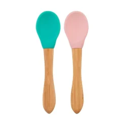 Minikoioi Colheres em Silicone e Bambu - Verde e Rosa