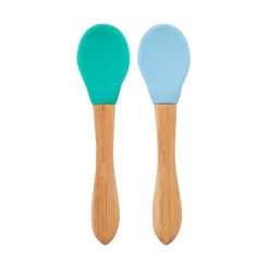 Minikoioi Colheres em Silicone e Bambu - Verde e Azul