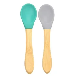 Minikoioi Colheres em Silicone e Bambu - Verde e Cinza