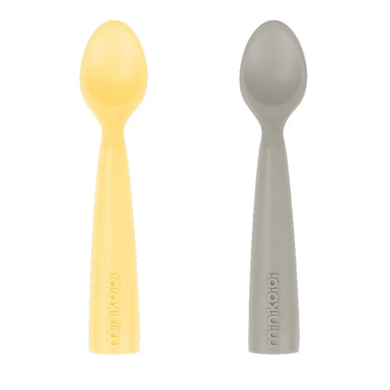Minikoioi - Colheres em Silicone - Amarelo/Cinza