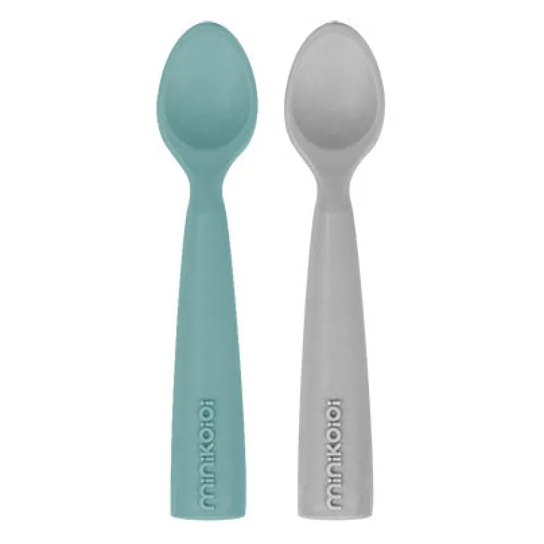Minikoioi Colheres em Silicone - Aqua Green/Powder Grey