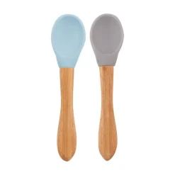 Minikoioi Colheres em Silicone e Bambu - Mineral Blue/Powder Grey