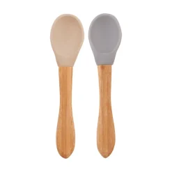 Minikoioi Colheres em Silicone e Bambu - Bubble Beige/Powder Grey