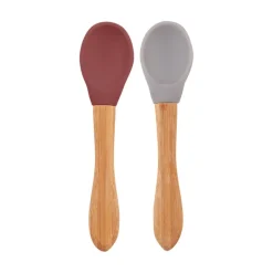 Minikoioi Colheres em Silicone e Bambu - Velvet Rose/Powder Grey