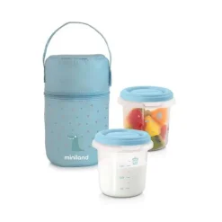 Miniland Conjunto de Bolsa e 2 Recipientes Herméticos 250ml - Azul
