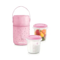 Miniland Conjunto de Bolsa e 2 Recipientes Herméticos 250ml - Rosa