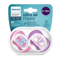 Philips Avent - 2 Chupetas - Ultra Air - Happy - 6-18 M - Menina