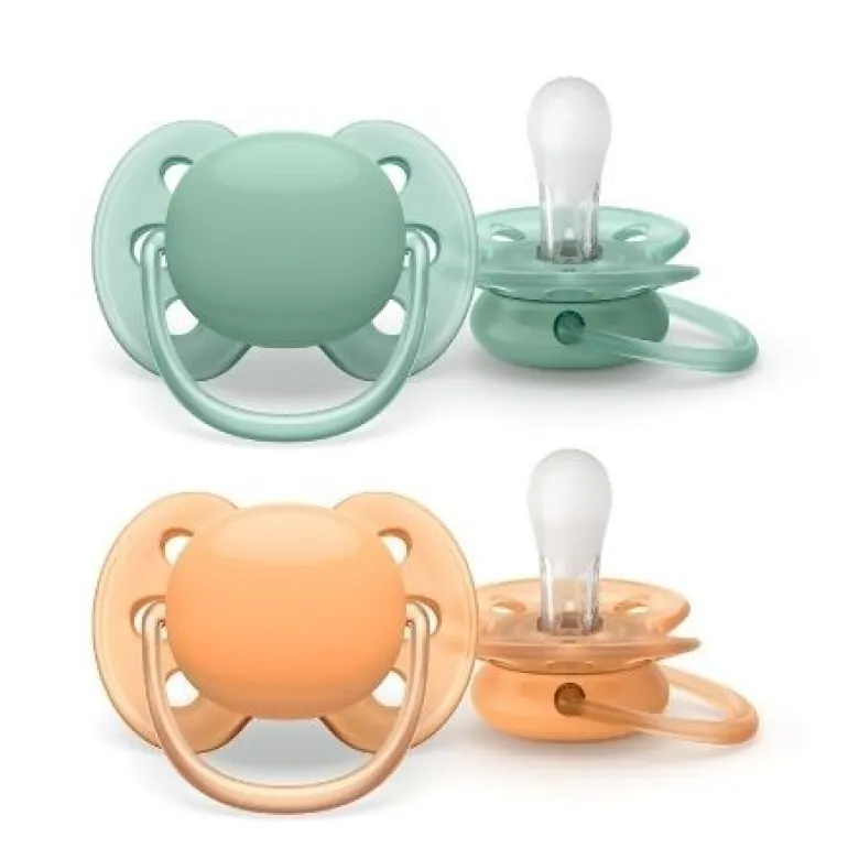 Philips Avent - 2 Chupetas - Ultra Soft 0-6M - Lisas Verde/Ocre