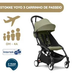 Stokke YOYO 3 Carrinho de Bebé - Black + Color Pack - Olive