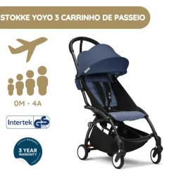 Stokke YOYO 3 Carrinho de Passeio - Black + Color Pack - Air France Blue